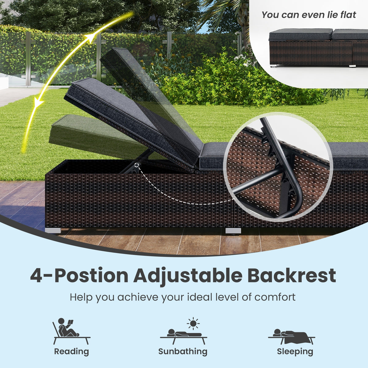 Patio Wicker Lounge Chair, 4-Level Backrest, Long Seat Cushion, Brown Outdoor Chaise Lounges at Gallery Canada