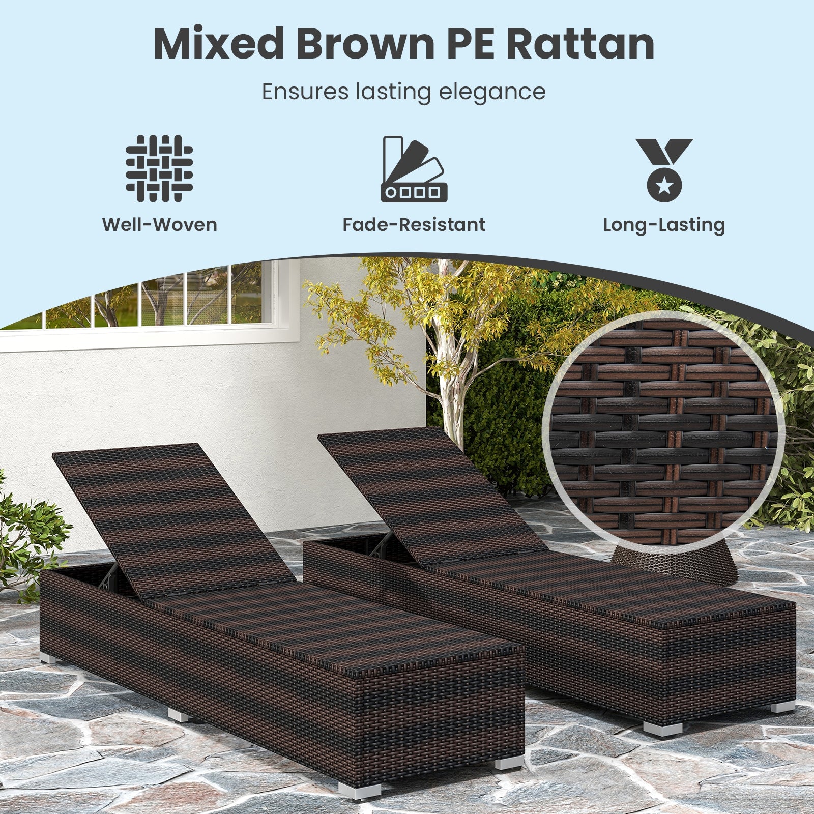 Patio Wicker Lounge Chair, 4-Level Backrest, Long Seat Cushion, Brown Outdoor Chaise Lounges at Gallery Canada