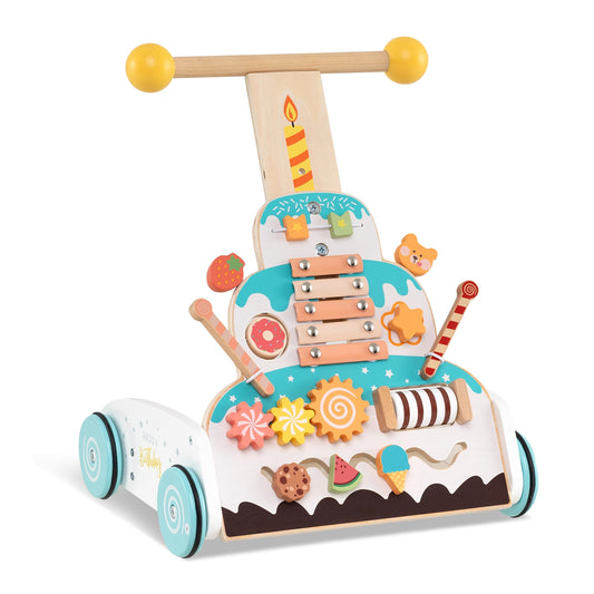 Wooden Baby Walker, Adjustable Height, Smooth Wheels, White Baby Activity White at Gallery Canada