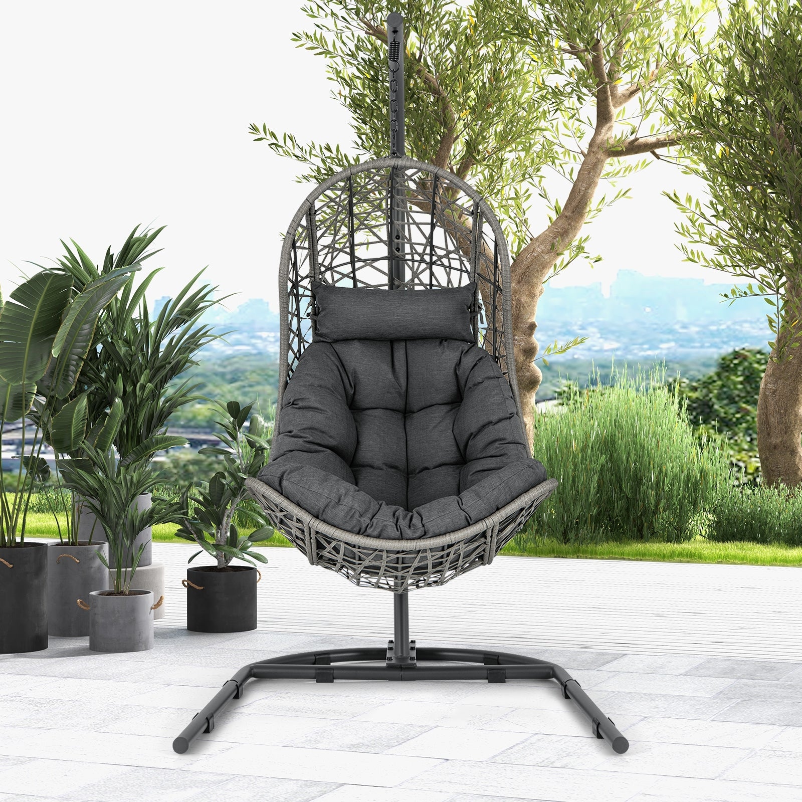 Egg Chair With Stand, PE Rattan Swing Hammock, Gray Hammocks at Gallery Canada