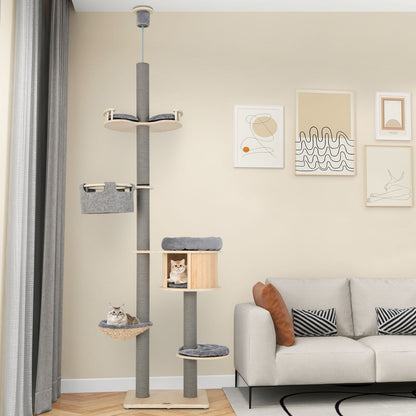 6-Tier Floor-To-Ceiling Cat Tree, 100-110 Inches Adjustable Height, Natural Cat Trees Condos & Scratchers at Gallery Canada