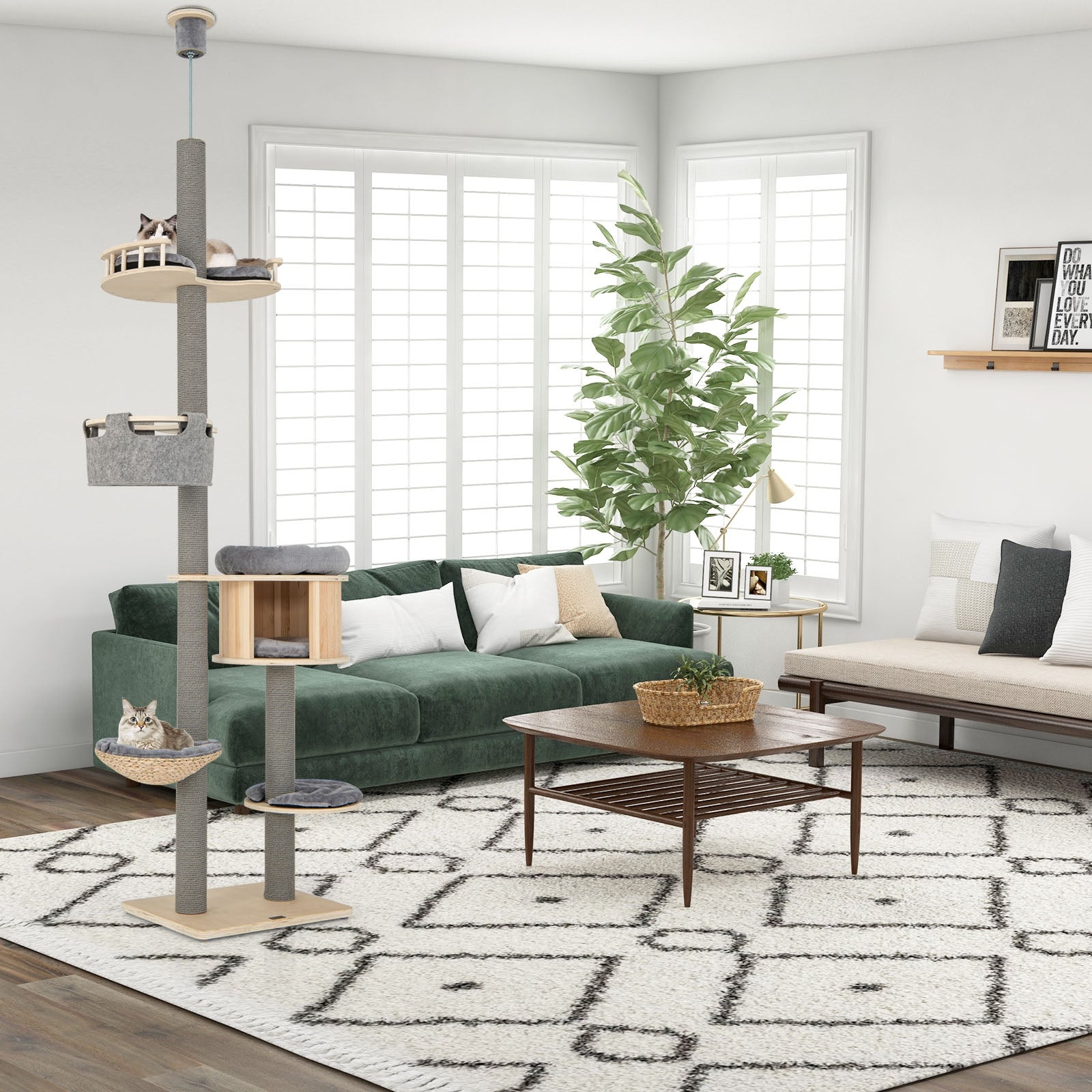 6-Tier Floor-To-Ceiling Cat Tree, 100-110 Inches Adjustable Height, Natural Cat Trees Condos & Scratchers at Gallery Canada