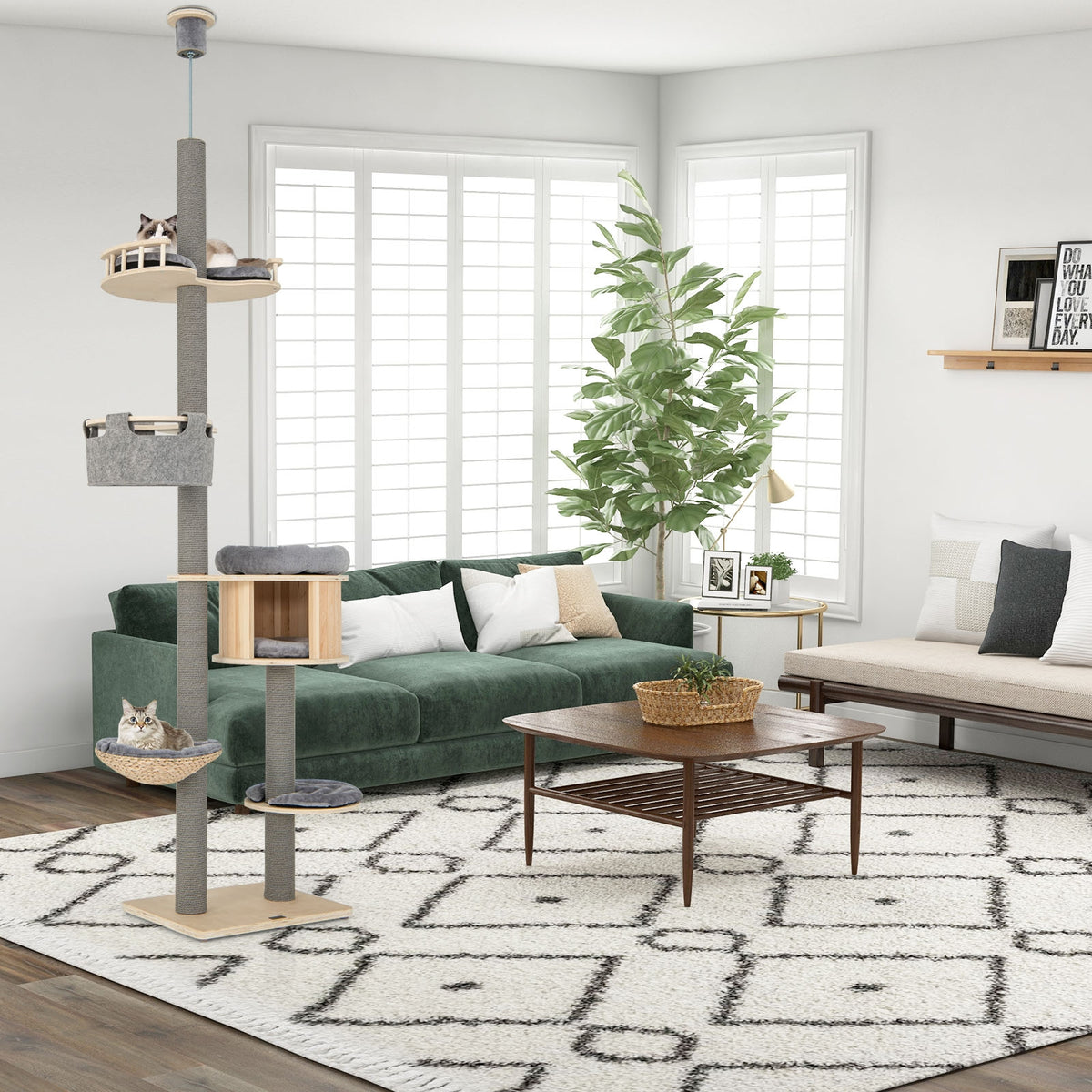 6-Tier Floor-To-Ceiling Cat Tree, 100-110 Inches Adjustable Height, Natural Cat Trees Condos & Scratchers at Gallery Canada