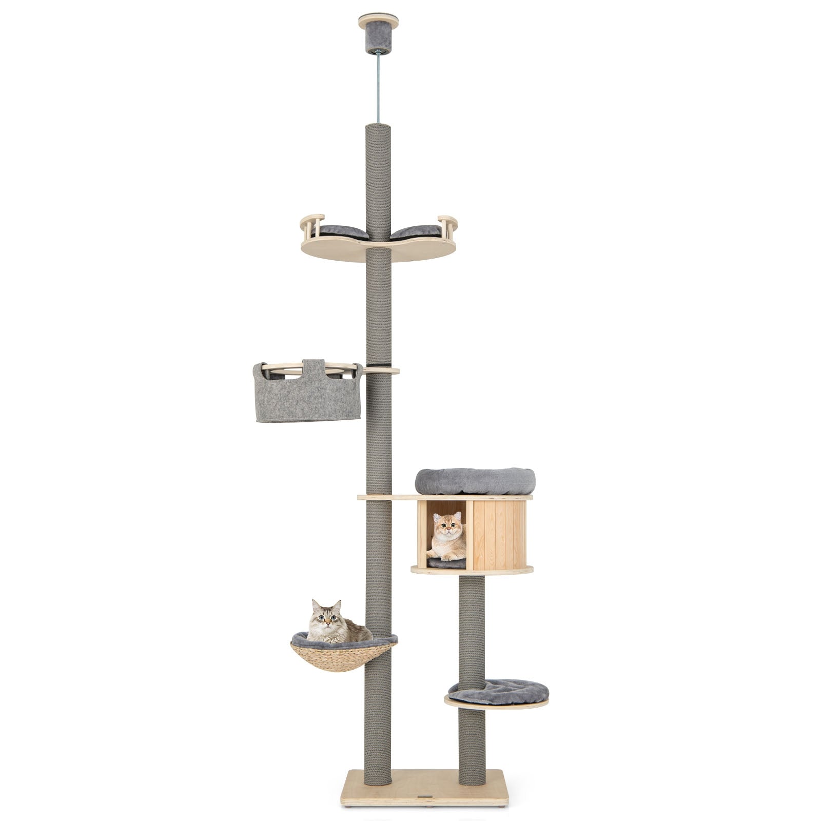 6-Tier Floor-To-Ceiling Cat Tree, 100-110 Inches Adjustable Height, Natural Cat Trees Condos & Scratchers at Gallery Canada