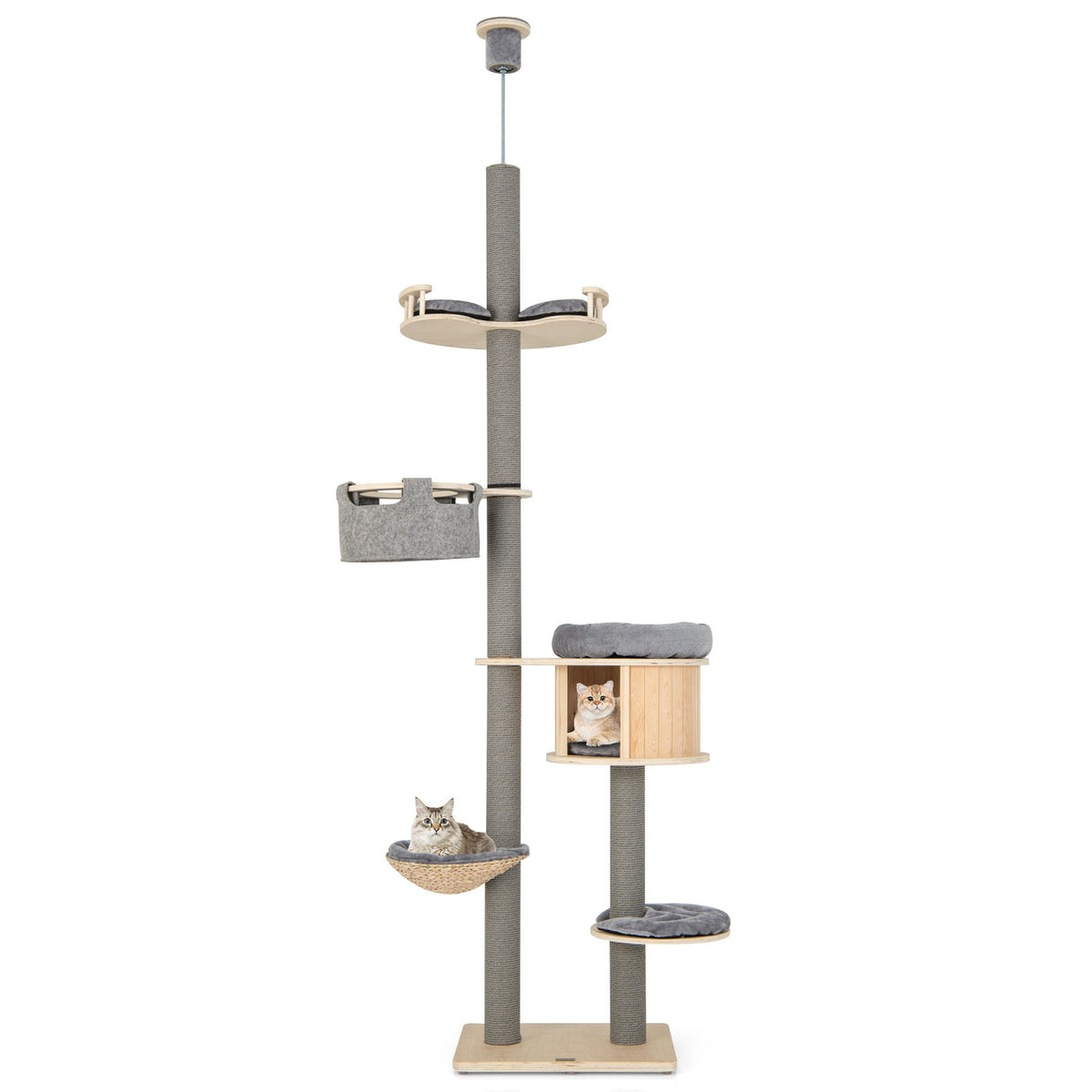 6-Tier Floor-To-Ceiling Cat Tree, 100-110 Inches Adjustable Height, Natural Cat Trees Condos & Scratchers at Gallery Canada