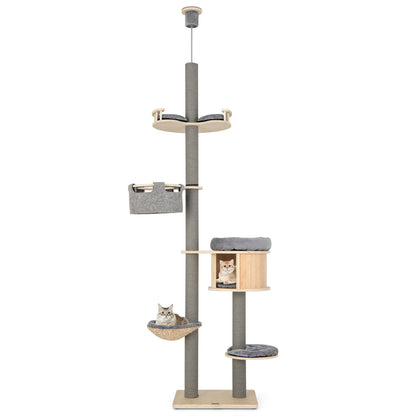 6-Tier Floor-To-Ceiling Cat Tree, 100-110 Inches Adjustable Height, Natural Cat Trees Condos & Scratchers at Gallery Canada