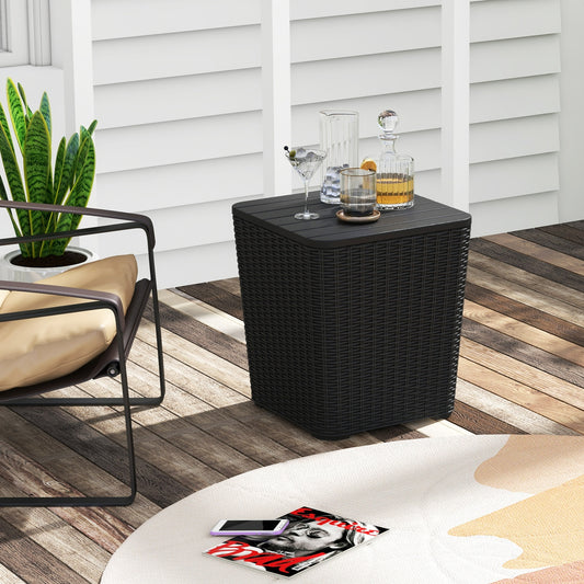 Outdoor Resin Storage Side Table, Removable Lid, Wicker Accent, Black Coffee Tables Black at Gallery Canada