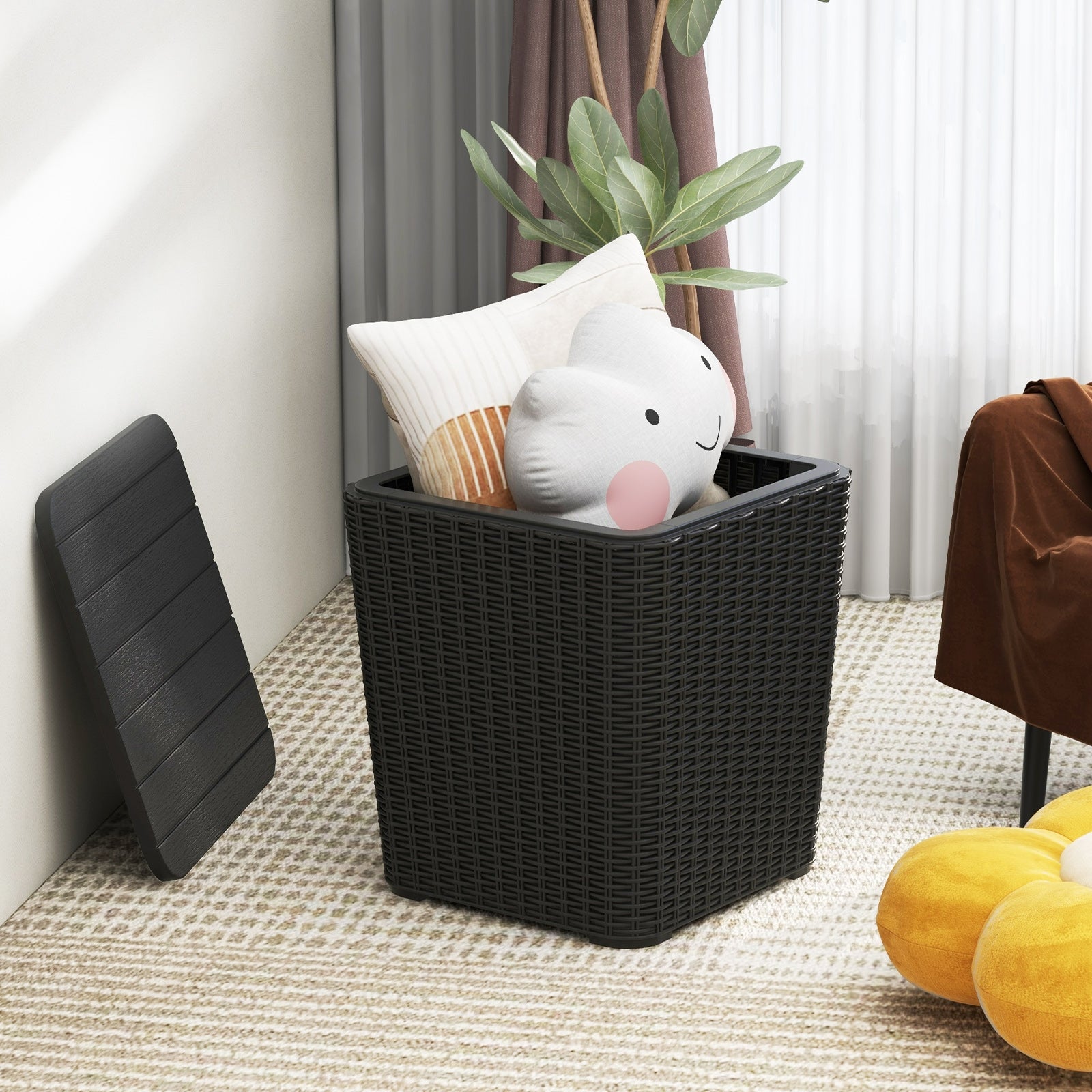 Outdoor Resin Storage Side Table, Removable Lid, Wicker Accent, Black Coffee Tables at Gallery Canada