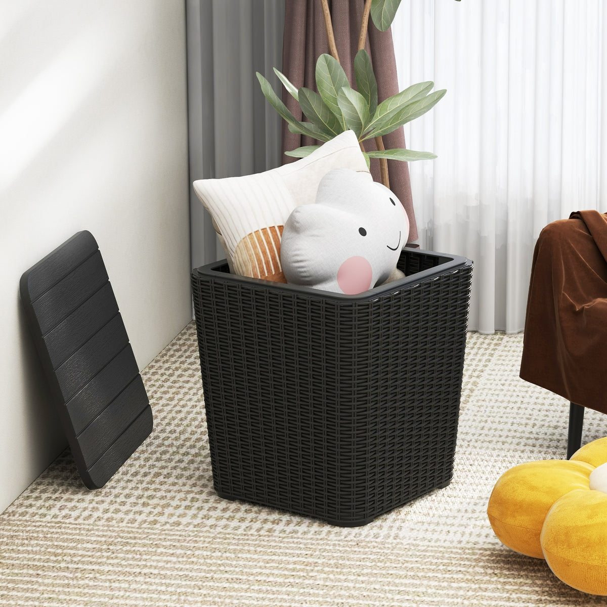 Outdoor Resin Storage Side Table, Removable Lid, Wicker Accent, Black Coffee Tables at Gallery Canada