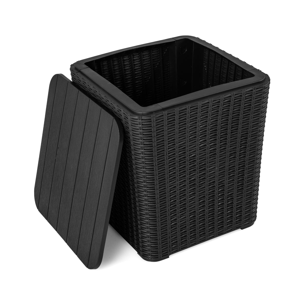 Outdoor Resin Storage Side Table, Removable Lid, Wicker Accent, Black Coffee Tables at Gallery Canada