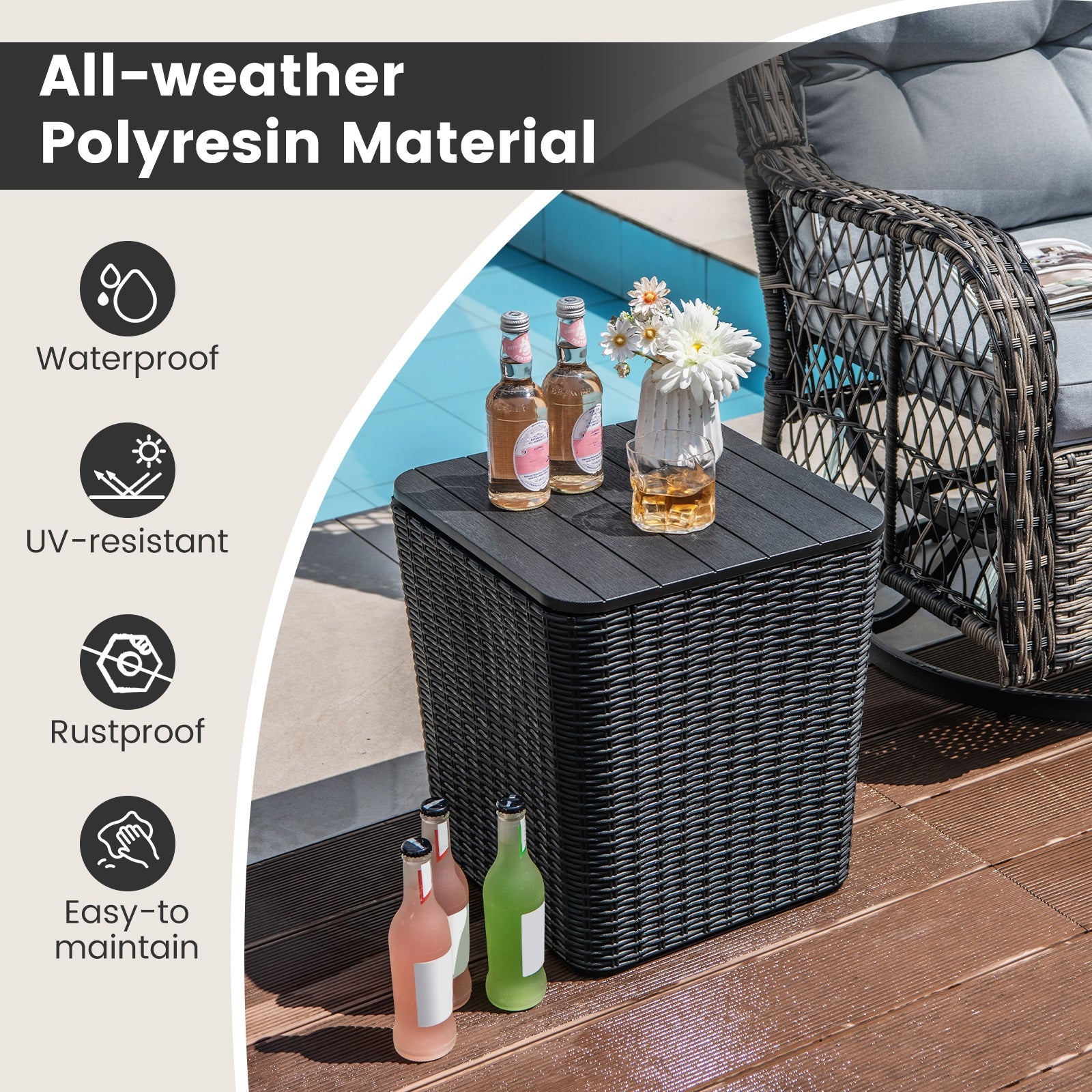 Outdoor Resin Storage Side Table, Removable Lid, Wicker Accent, Black Coffee Tables at Gallery Canada