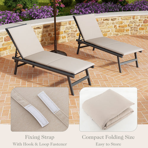 Outdoor Chaise Lounge Cushion, Folding Pad With Fixing Straps, Beige