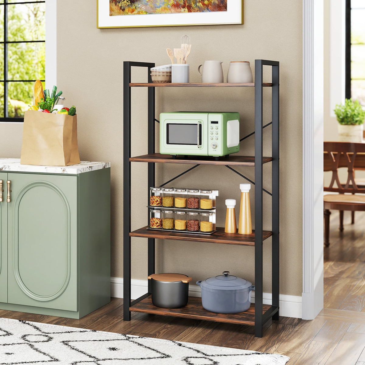 4-Tier Bookshelf, Heavy Duty Metal Frame, Industrial Display Shelf, Rustic Brown Bookcases at Gallery Canada