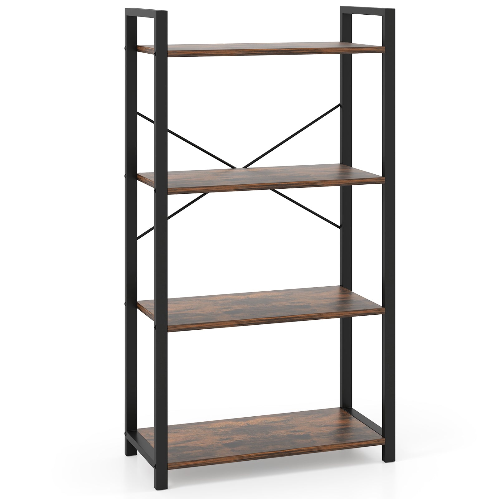 4-Tier Bookshelf, Heavy Duty Metal Frame, Industrial Display Shelf, Rustic Brown Bookcases at Gallery Canada