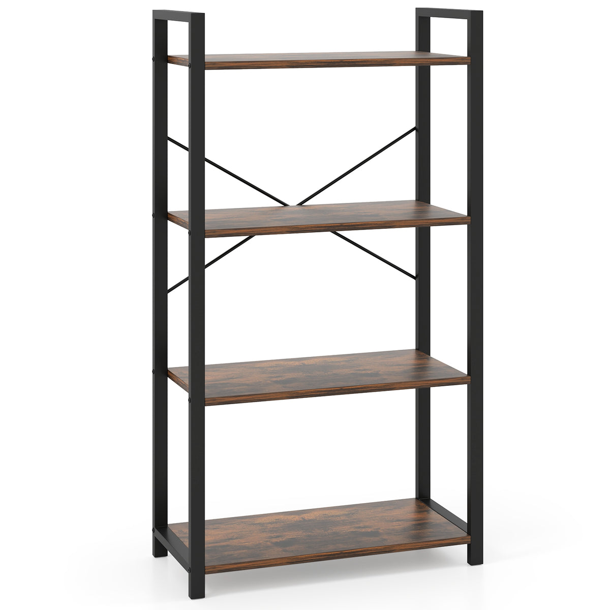 4-Tier Bookshelf, Heavy Duty Metal Frame, Industrial Display Shelf, Rustic Brown Bookcases at Gallery Canada