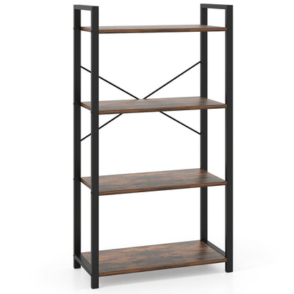 4-Tier Bookshelf, Heavy Duty Metal Frame, Industrial Display Shelf, Rustic Brown Bookcases at Gallery Canada