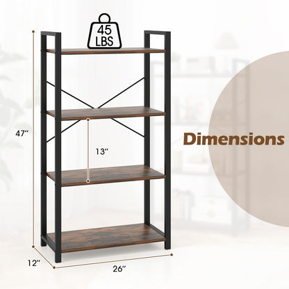 4-Tier Bookshelf, Heavy Duty Metal Frame, Industrial Display Shelf, Rustic Brown Bookcases at Gallery Canada