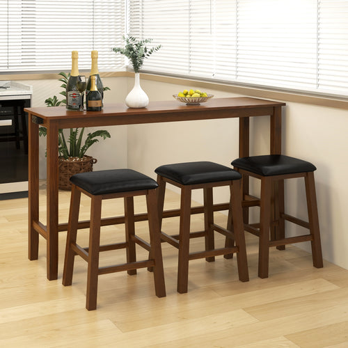 4-Piece Bar Table Set, Counter-Height Table, 3 PVC Leather Stools, Brown
