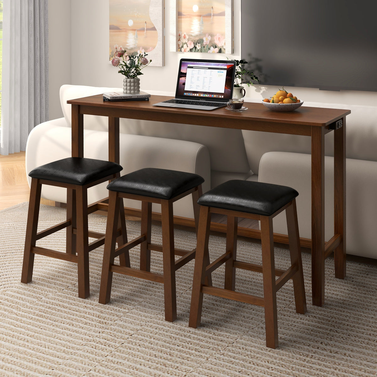 4-Piece Bar Table Set, Counter-Height Table, 3 PVC Leather Stools, Brown Dining Room Sets at Gallery Canada
