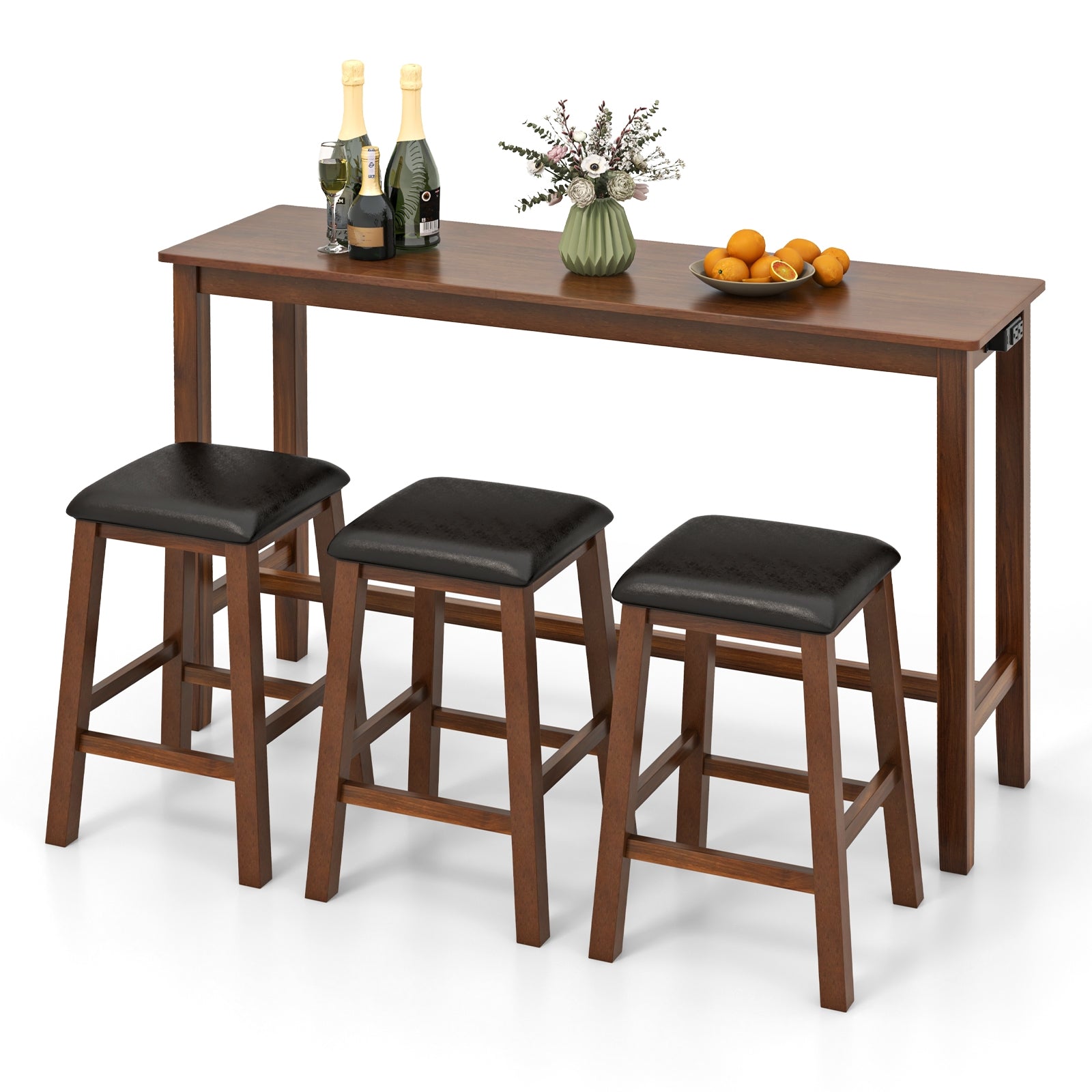 4-Piece Bar Table Set, Counter-Height Table, 3 PVC Leather Stools, Brown Dining Room Sets at Gallery Canada