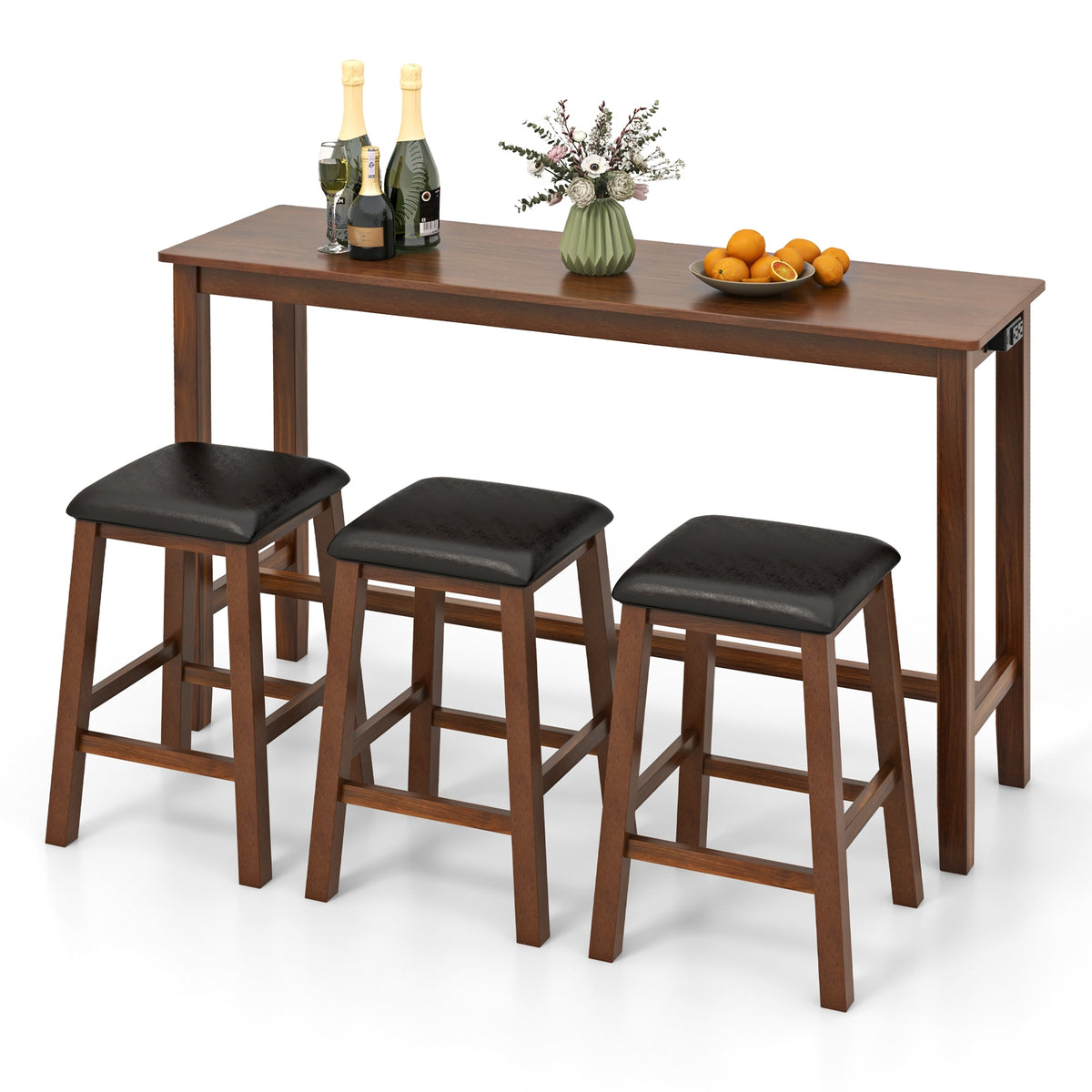4-Piece Bar Table Set, Counter-Height Table, 3 PVC Leather Stools, Brown Dining Room Sets at Gallery Canada