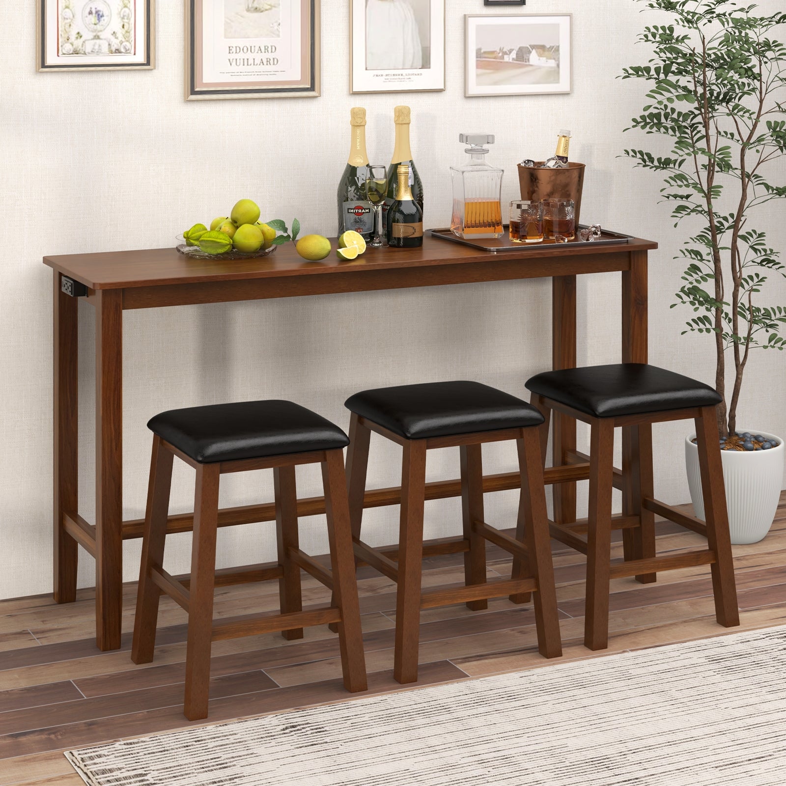 4-Piece Bar Table Set, Counter-Height Table, 3 PVC Leather Stools, Brown Dining Room Sets at Gallery Canada