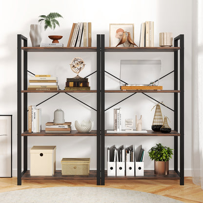 4-Tier Bookshelf, Heavy Duty Metal Frame, Industrial Display Shelf, Rustic Brown Bookcases at Gallery Canada
