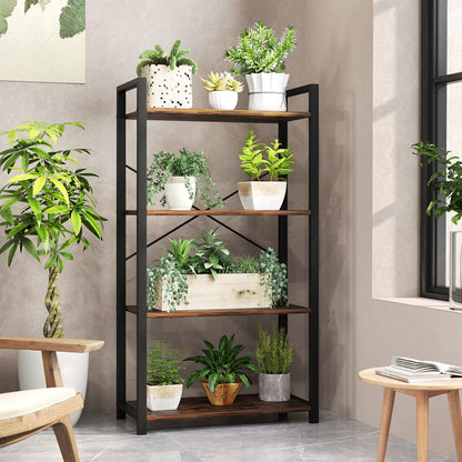 4-Tier Bookshelf, Heavy Duty Metal Frame, Industrial Display Shelf, Rustic Brown Bookcases at Gallery Canada