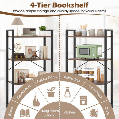 4-Tier Bookshelf, Heavy Duty Metal Frame, Industrial Display Shelf, Rustic Brown Bookcases at Gallery Canada