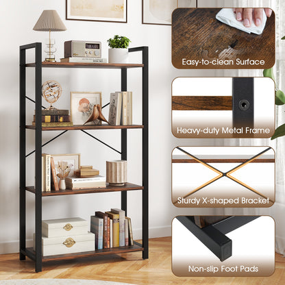 4-Tier Bookshelf, Heavy Duty Metal Frame, Industrial Display Shelf, Rustic Brown Bookcases at Gallery Canada
