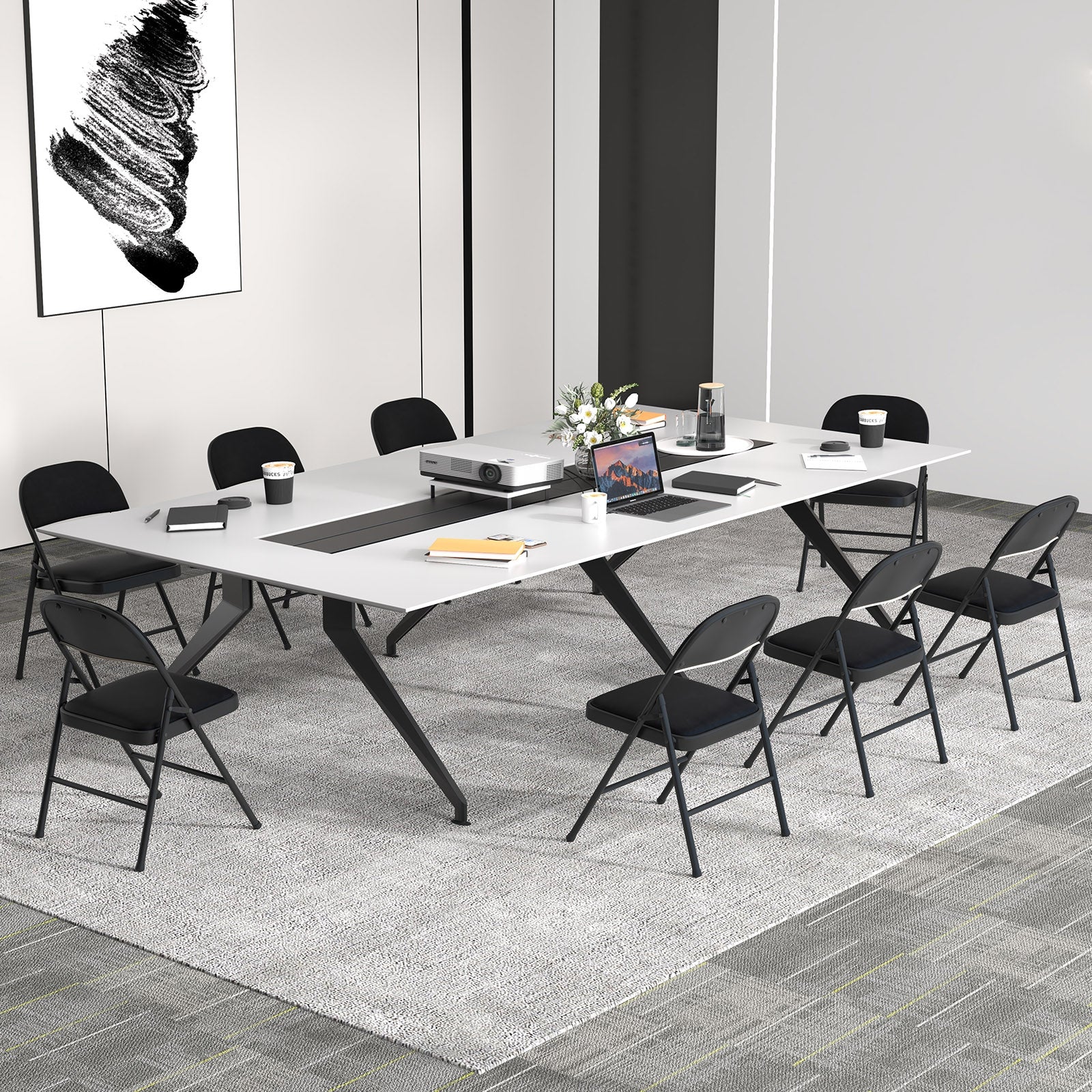 2 Pack Folding Chairs, Metal Frame PVC Leather, Indoor Outdoor, Black Conference Chairs at Gallery Canada