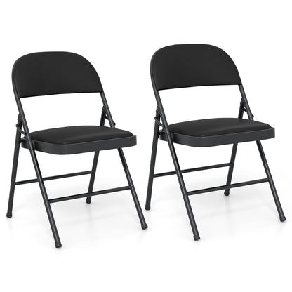 2 Pack Folding Chairs, Metal Frame PVC Leather, Indoor Outdoor, Black Conference Chairs Black at Gallery Canada