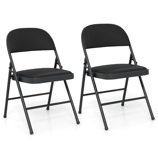 2 Pack Folding Chairs, Metal Frame PVC Leather, Indoor Outdoor, Black Conference Chairs Black at Gallery Canada