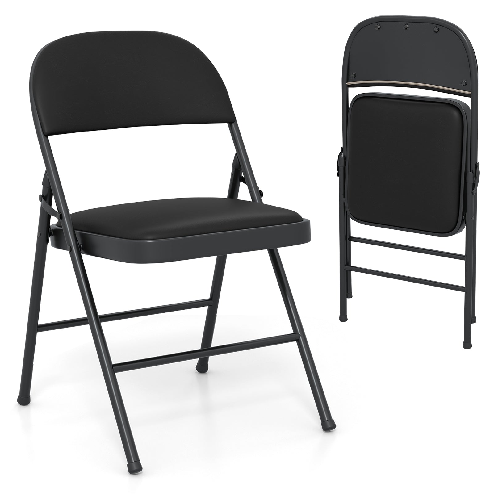 2 Pack Folding Chairs, Metal Frame PVC Leather, Indoor Outdoor, Black Conference Chairs at Gallery Canada