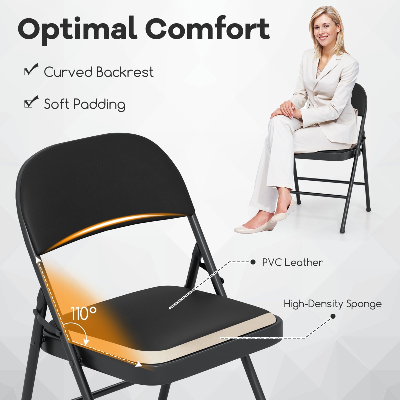 2 Pack Folding Chairs, Metal Frame PVC Leather, Indoor Outdoor, Black Conference Chairs at Gallery Canada