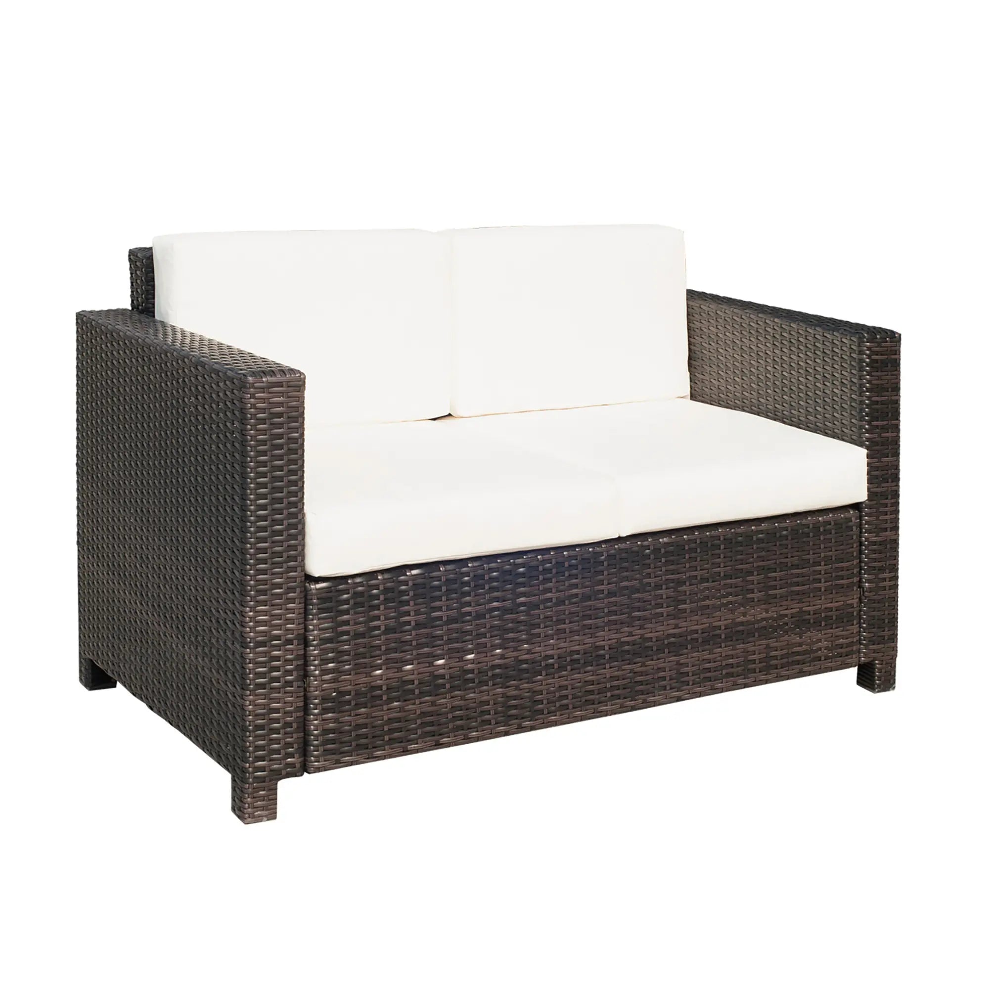 2 Seat Patio Loveseat, Wicker Sofa Chair, Outdoor Rattan Furniture, Cream White Patio Furniture Sets Brown Rattan, Cream White Cushion at Gallery Canada