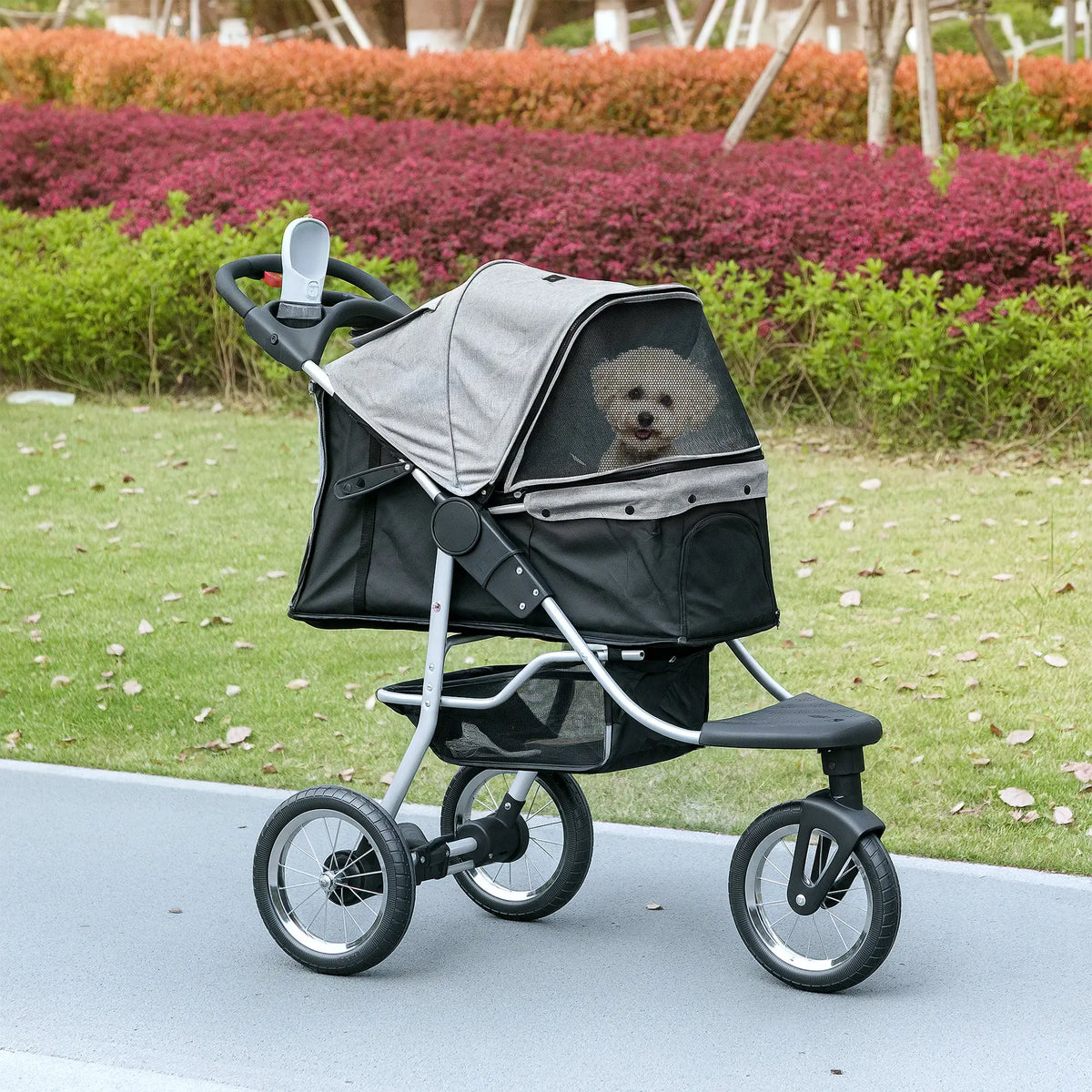 3-Wheel Pet Stroller, One-Click Folding, Adjustable Canopy, Grey Dog Bike Trailers & Strollers at Gallery Canada