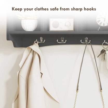 Wall Mount Coat Rack with Shelf, 28", 5 Hooks, 4 Compartments, Black Clothing Storage at Gallery Canada