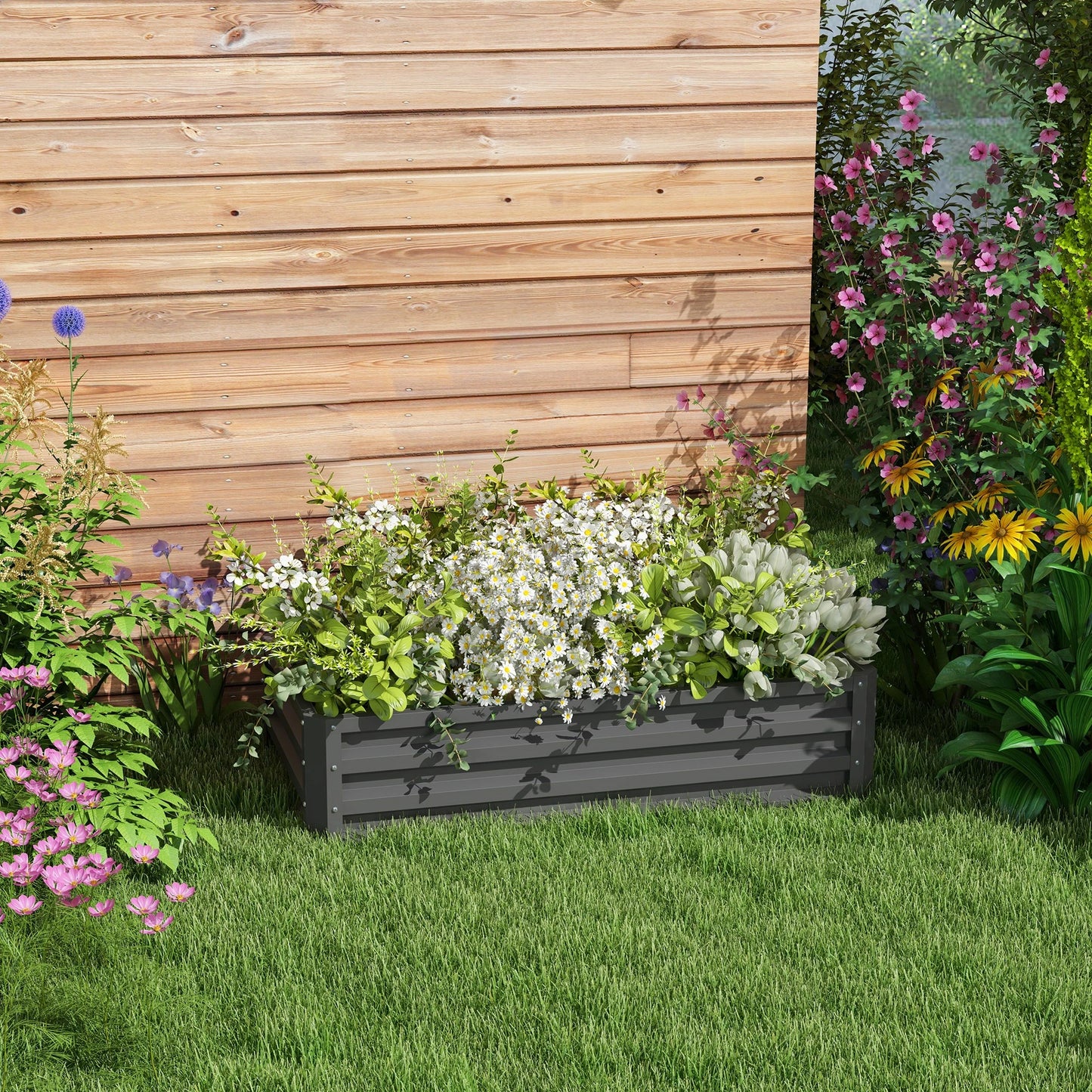 Galvanized Raised Garden Bed, Outdoor Planter Box, 4' x 2' x 1', Light Grey Galvanized Planter Boxes at Gallery Canada
