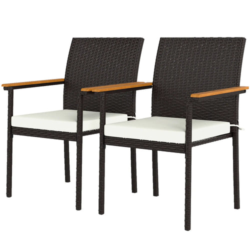 Stackable Wicker Patio Chairs, Set of 2, Removable Cushion, Cream White