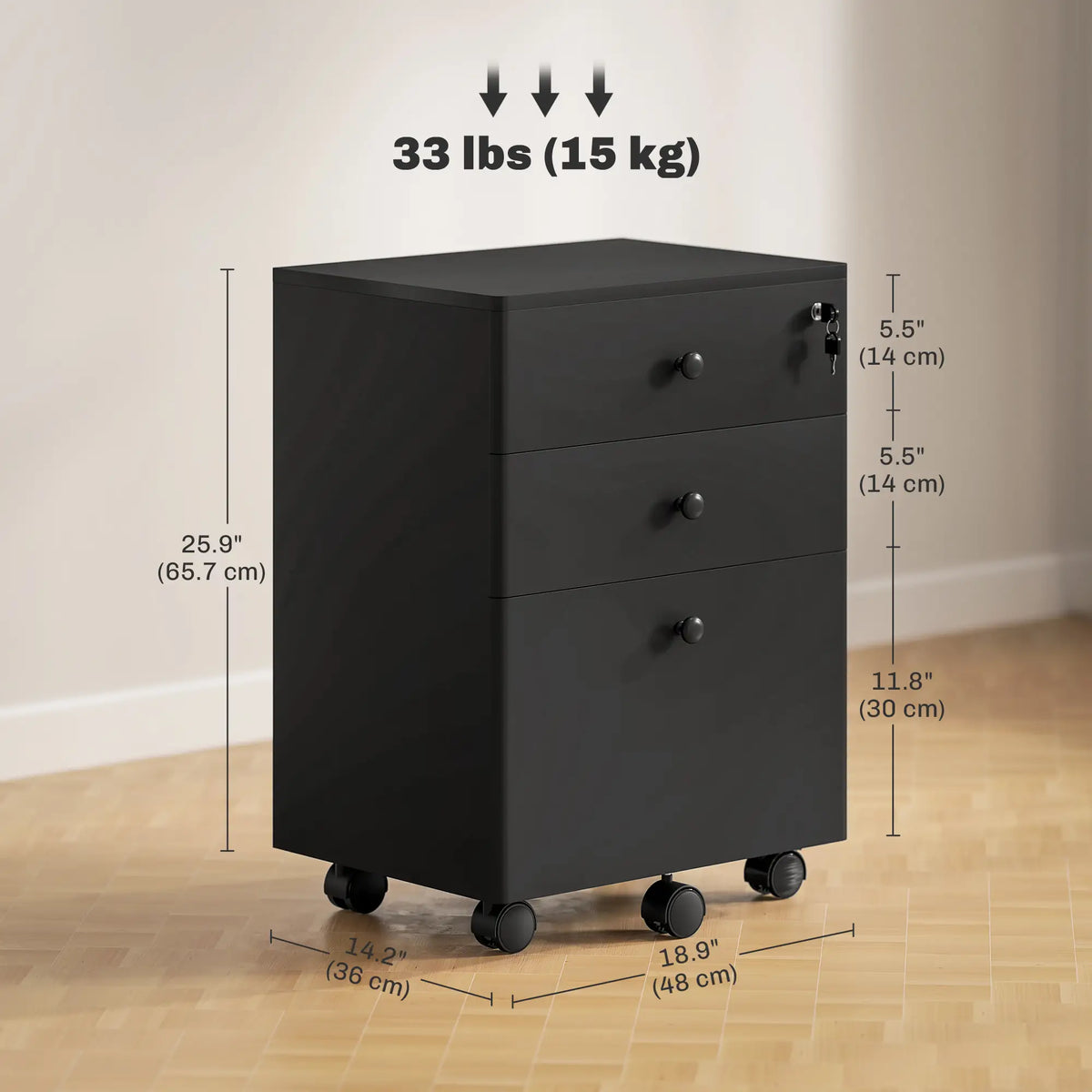 3-Drawer Small Filing Cabinet with Lock, Vertical Office Storage, Black Office Cabinets & Cupboards at Gallery Canada