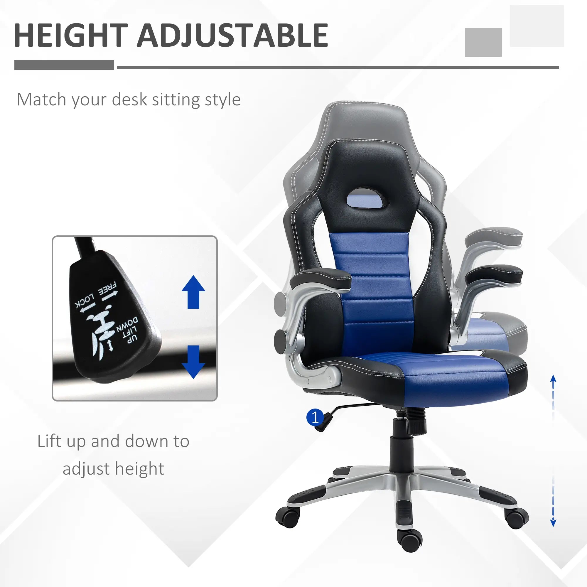 Racing Gaming Chair, PU Leather, Adjustable Height, Flip Up Armrest, Blue Video Game Chairs at Gallery Canada