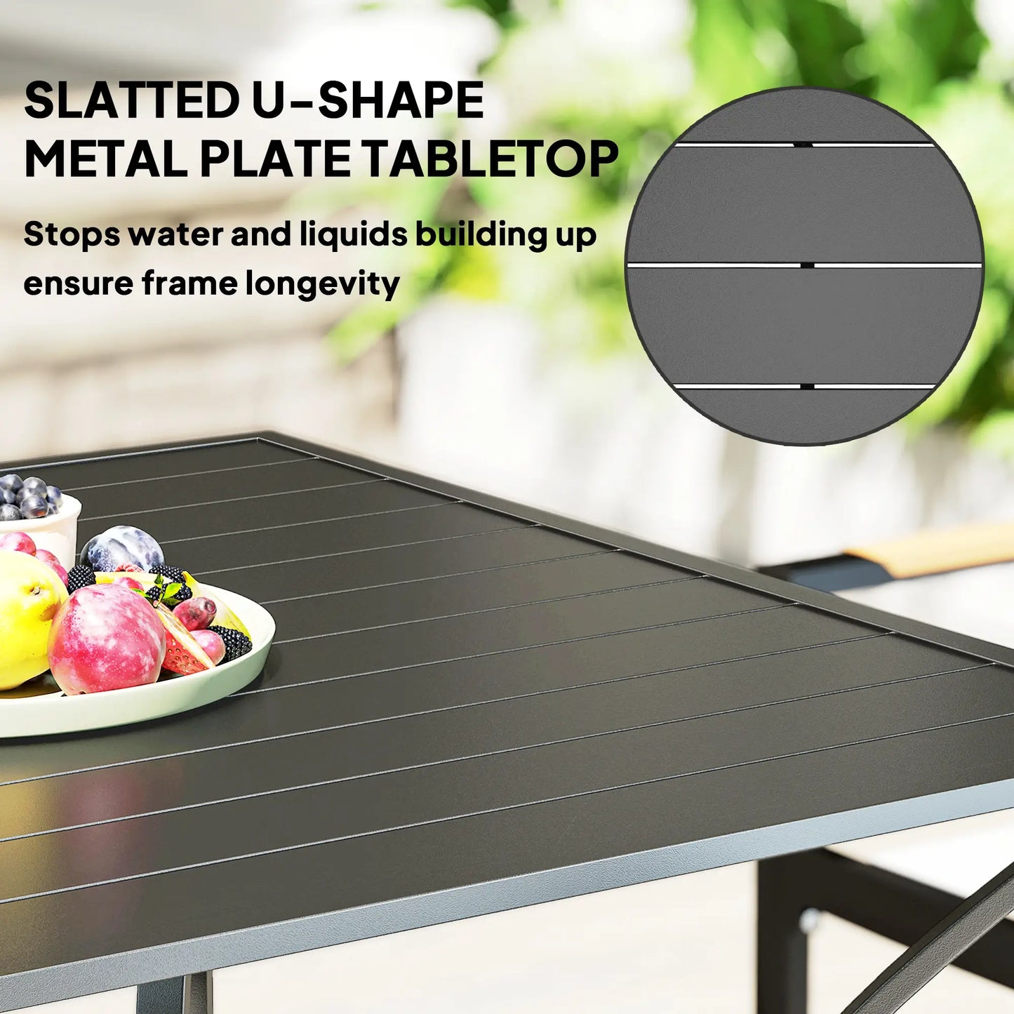 Square Outdoor Dining Table, Slatted Metal Top, 48 Inch, Dark Grey Patio Dinning Tables at Gallery Canada