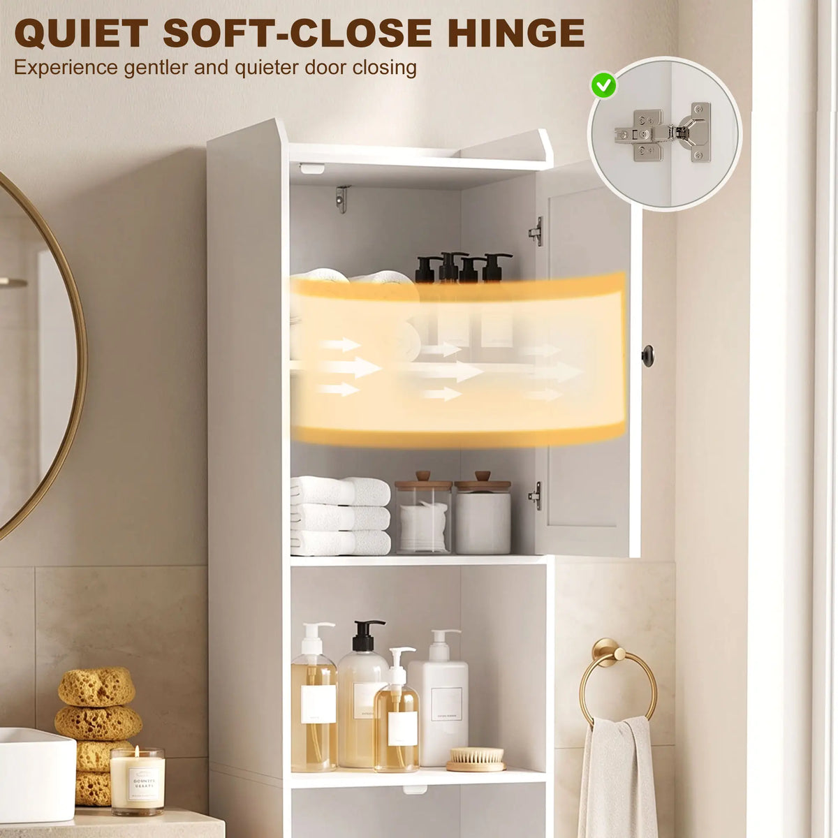 67" Tall Bathroom Storage Cabinet, Narrow with Laundry Basket, White Bathroom Cabinets at Gallery Canada