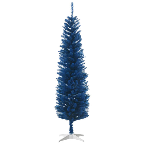 6ft Pencil Christmas Tree, Skinny Artificial, Deep Blue