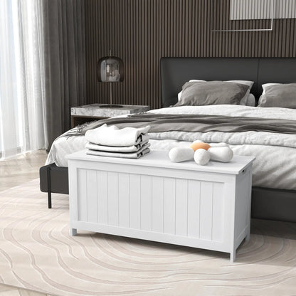 White Storage Trunk with Safety Hinges, Entryway Bench, Side Handles, White Storage Ottomans & Benches at Gallery Canada