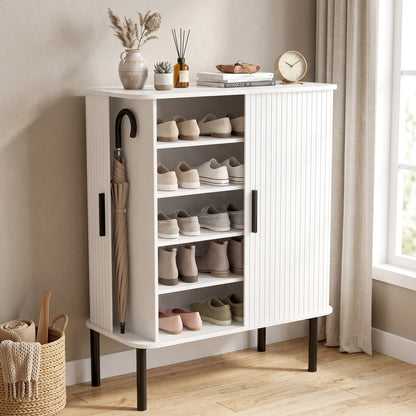 Shoe Cabinet Adjustable Shelves Side Cubbies Tambour Door, White Shoe Storage Cabinets & Racks at Gallery Canada