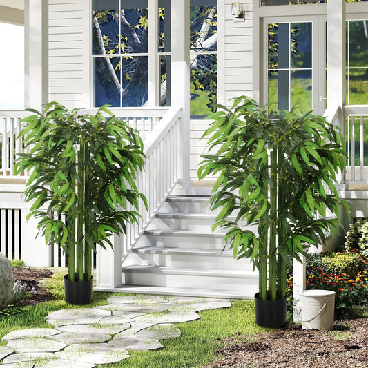 4.6FT Artificial Bamboo Tree Set, Decorative Faux Plant In Nursery Pot Artificial Trees Green at Gallery Canada