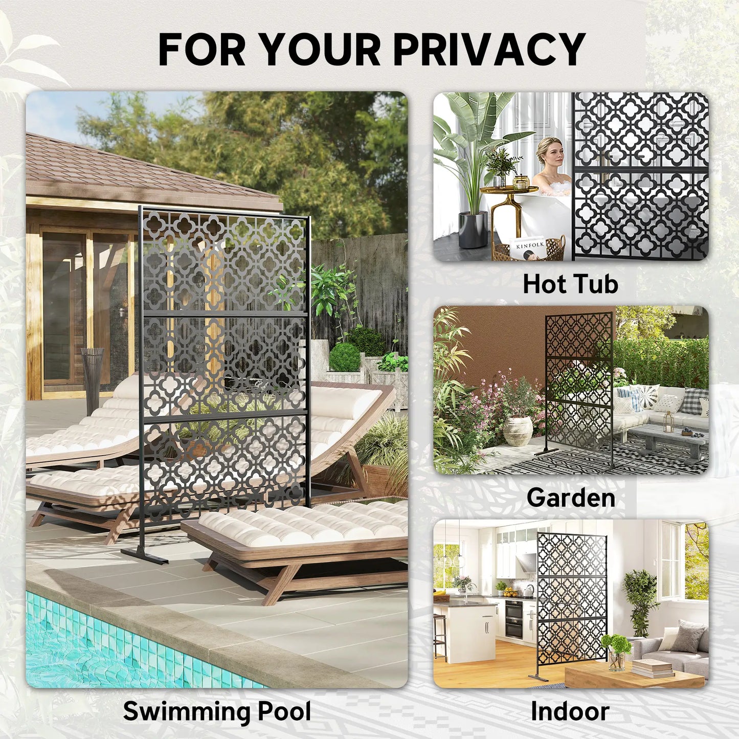 Metal Outdoor Privacy Screen, Freestanding Divider, 78" x 48", Black Side Awnings at Gallery Canada
