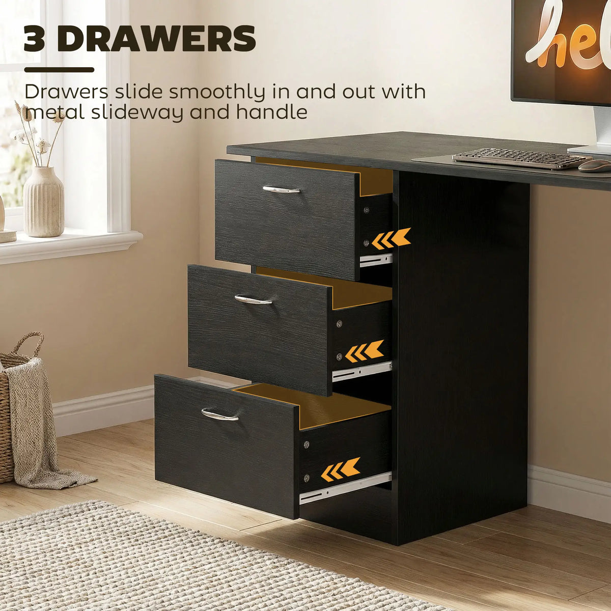 Computer Desk With Shelves And Drawers, 47", Black Writing Desks at Gallery Canada